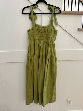 Vici Olive Green Smocked Dress with Tie Straps